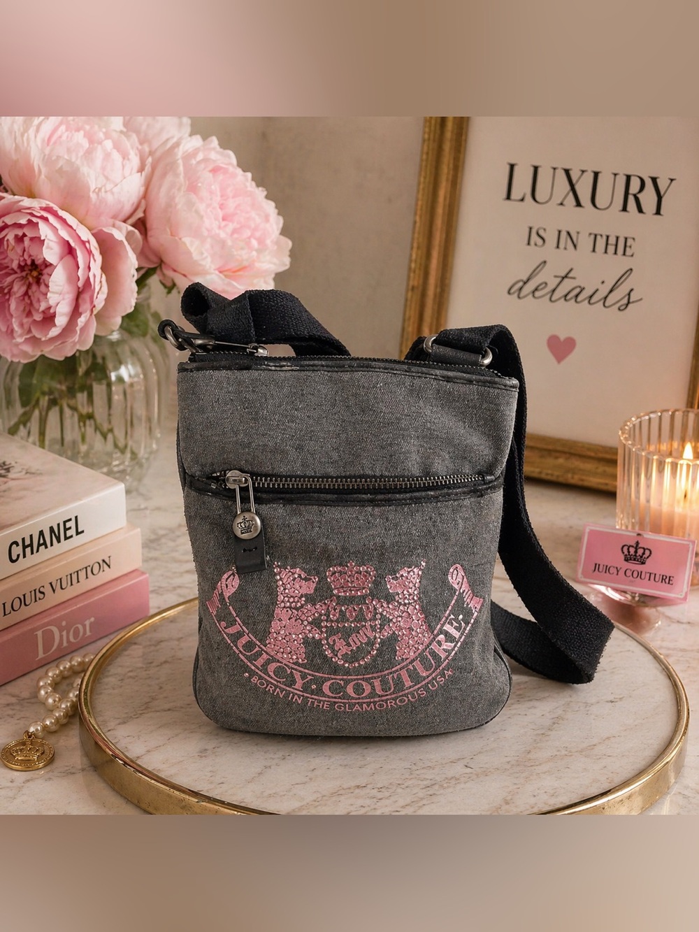 Juicy Couture Gray and Pink Logo Bag